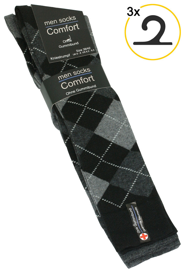 3 pár férfi kockás térdzokni, VCA 2043
