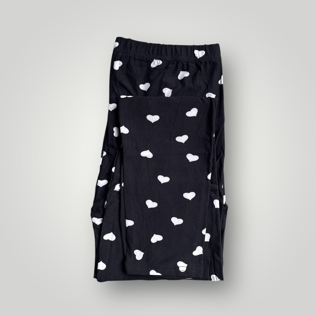 Pamut leggings nagyobb méretekhez 1639, fekete, fehér szívvel