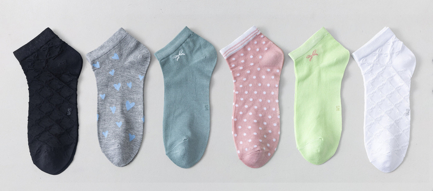 6 pár női bambusz zokni, alacsony derekú, különböző mintákkal 5968- VÉKONY