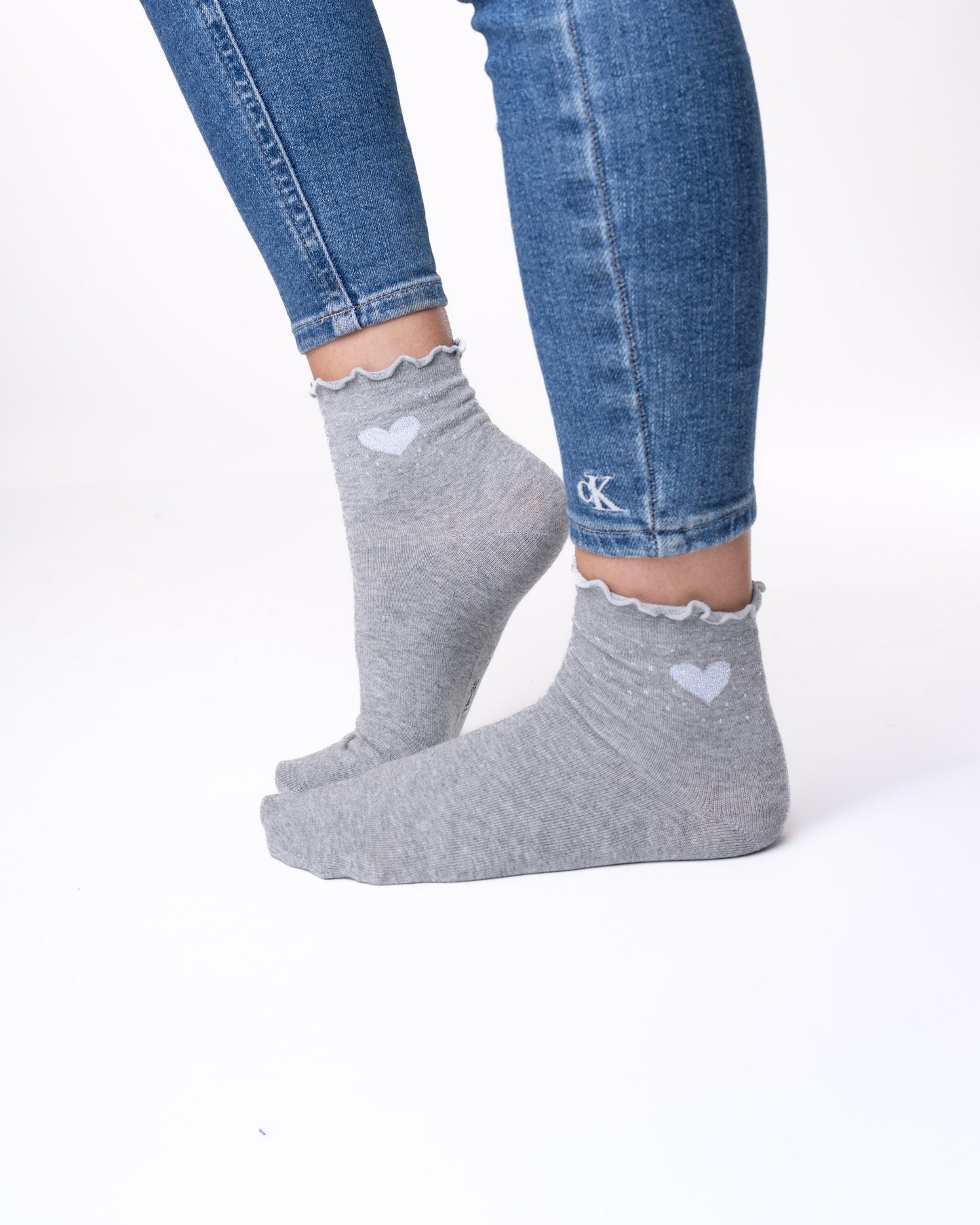 6 pár női guminélküli zokni, félmagas 5827 ezüst szív