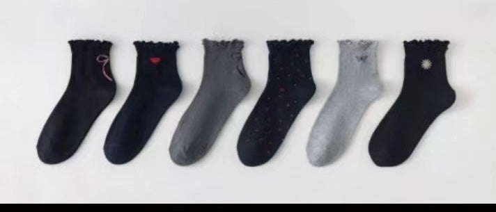 6 pár női guminélküli zokni, félmagas 5826 mini vegyes minták
