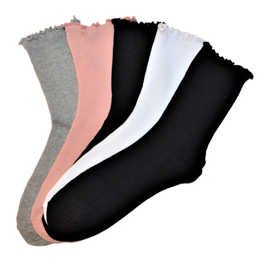 5 pár női guminélküli zokni, egyszínű fodrokkal 5615