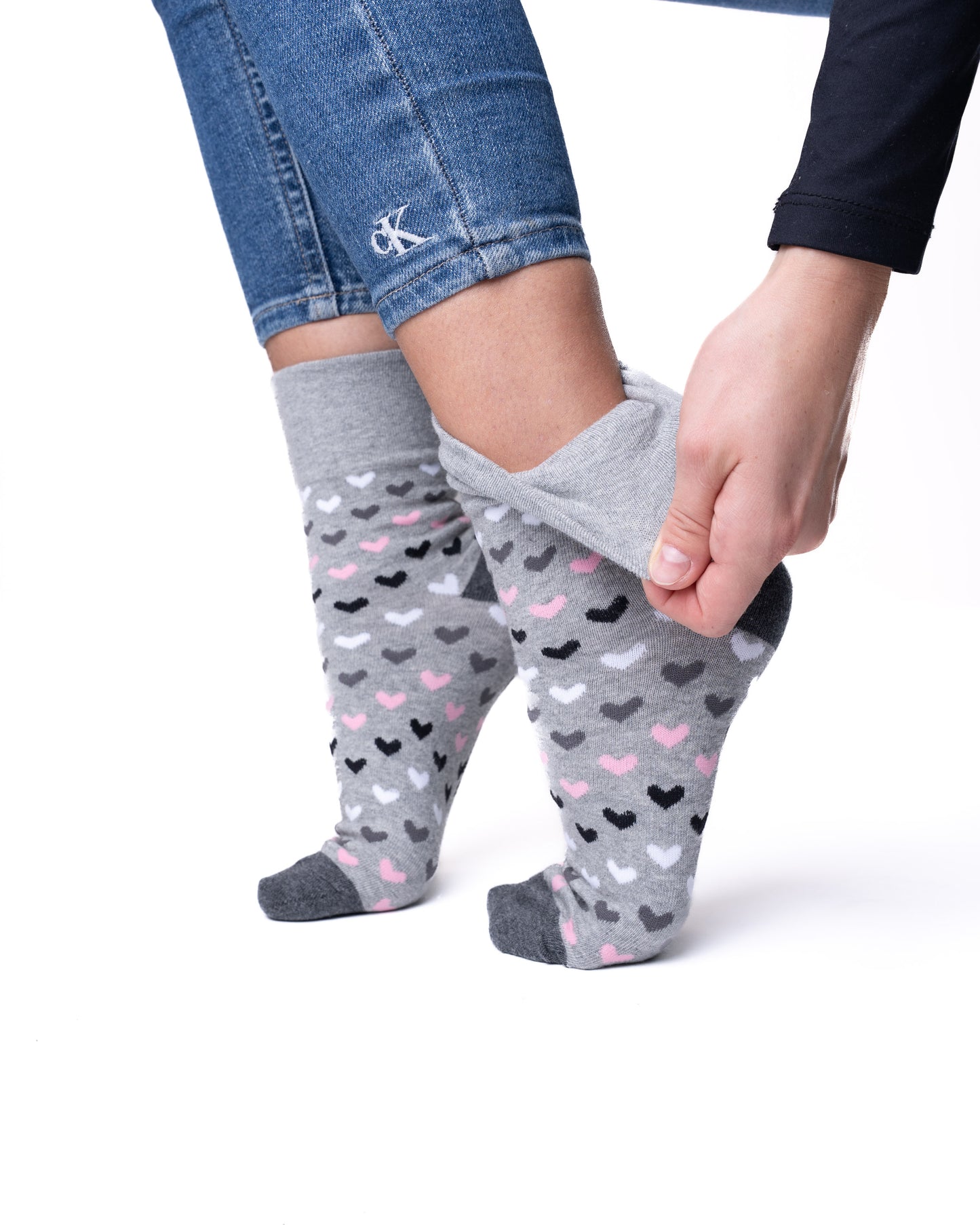 6 pár női guminélküli zokni különböző mintákkal 5580.2, szürkés fekete