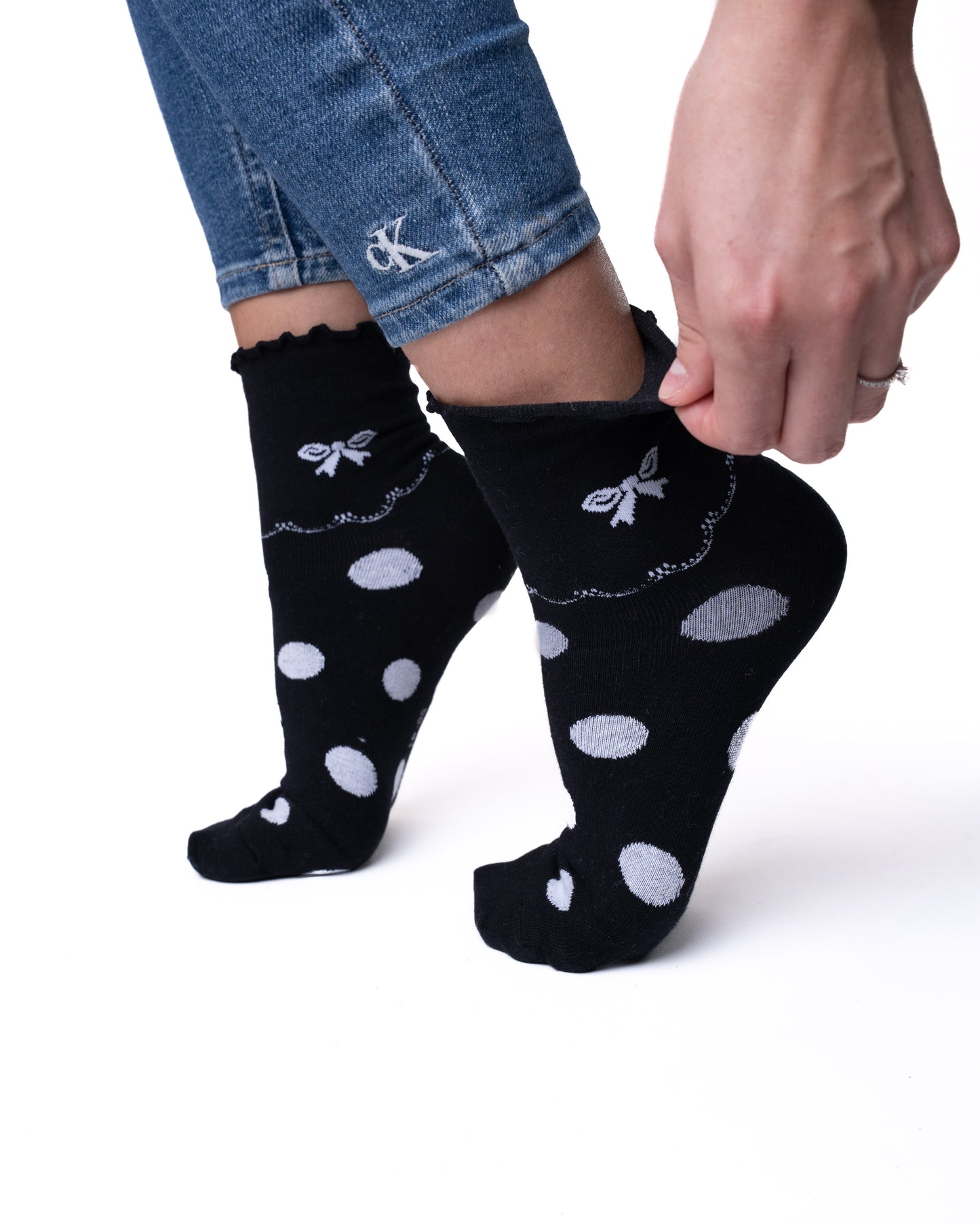 6 pár női guminélküli zokni, félmagas fekete-fehér 5681