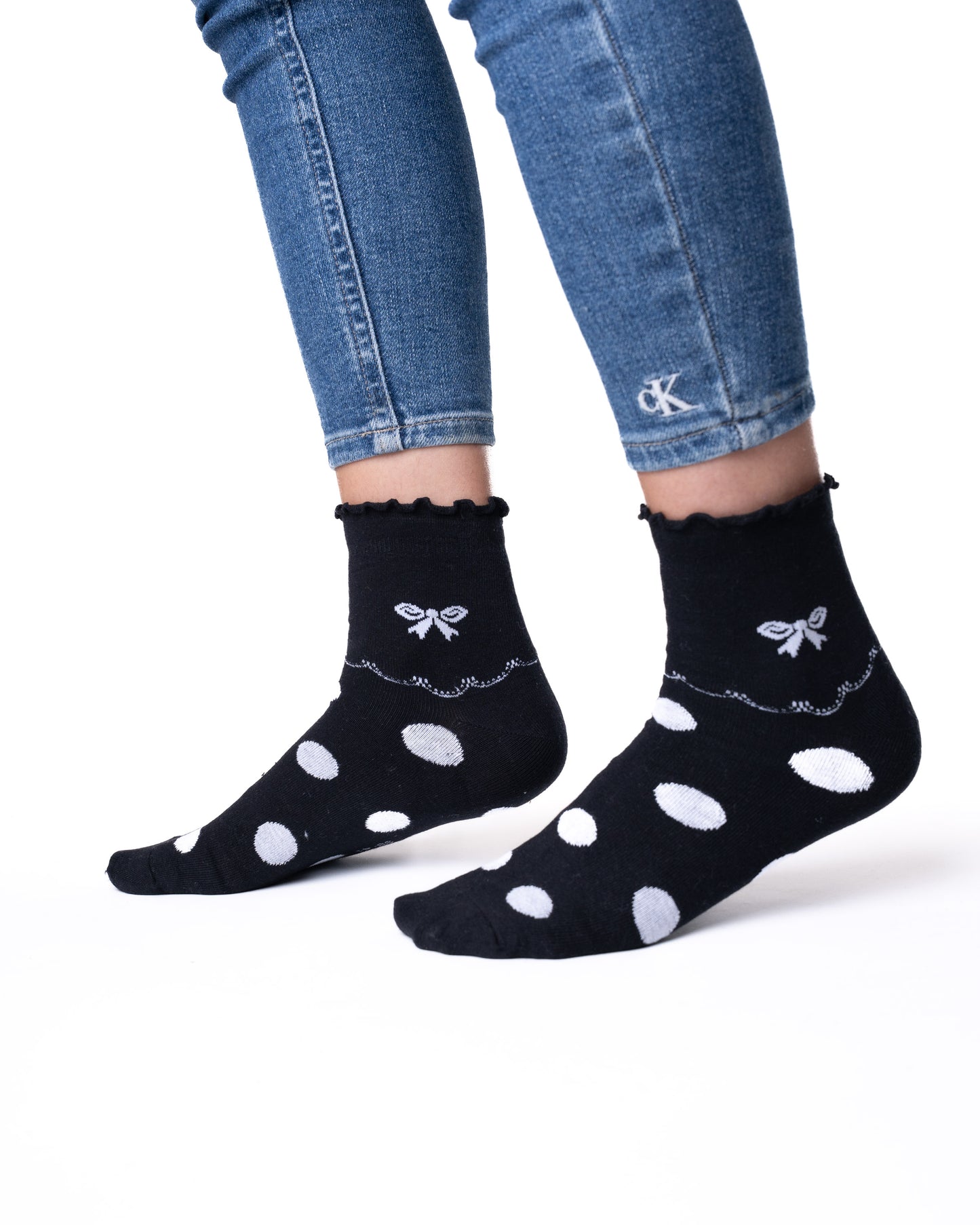 6 pár női guminélküli zokni, félmagas fekete-fehér 5681