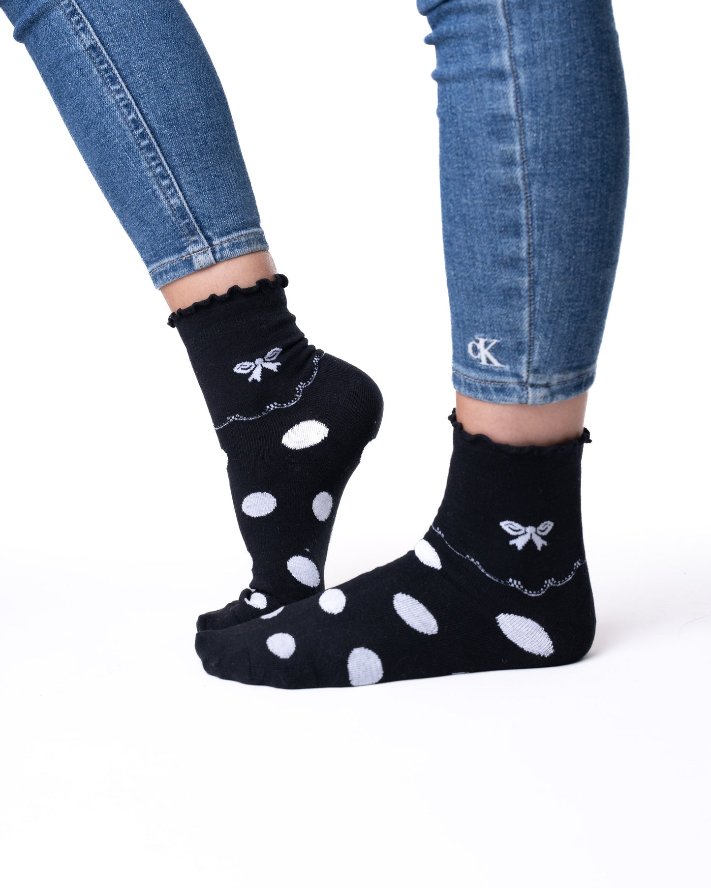 6 pár női guminélküli zokni, félmagas fekete-fehér 5681