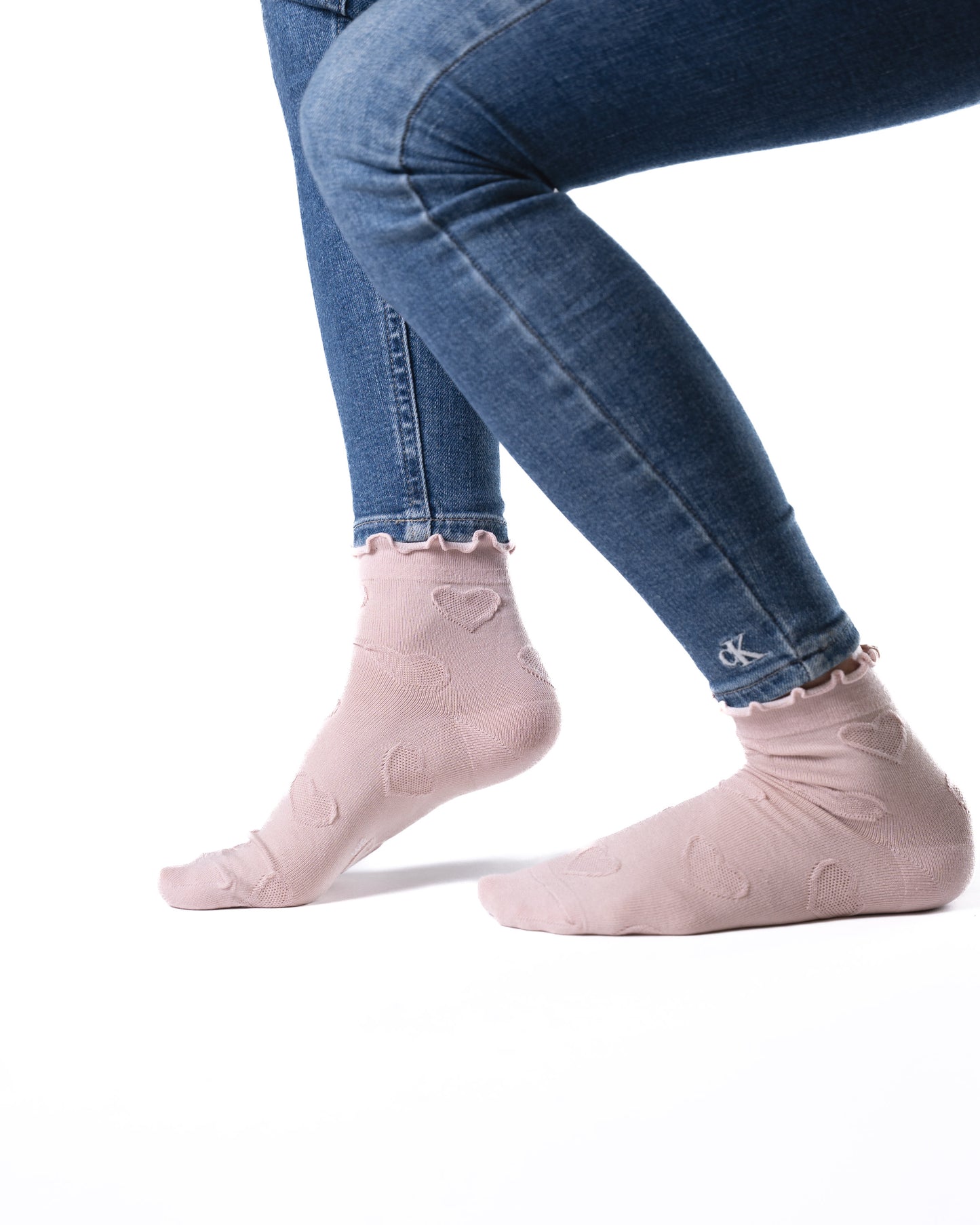 6 pár női félmagas guminélküli zokni, dombornyomott szívecskével 5947