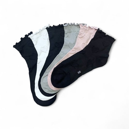 6 pár női félmagas guminélküli zokni, dombornyomott szívecskével 5947