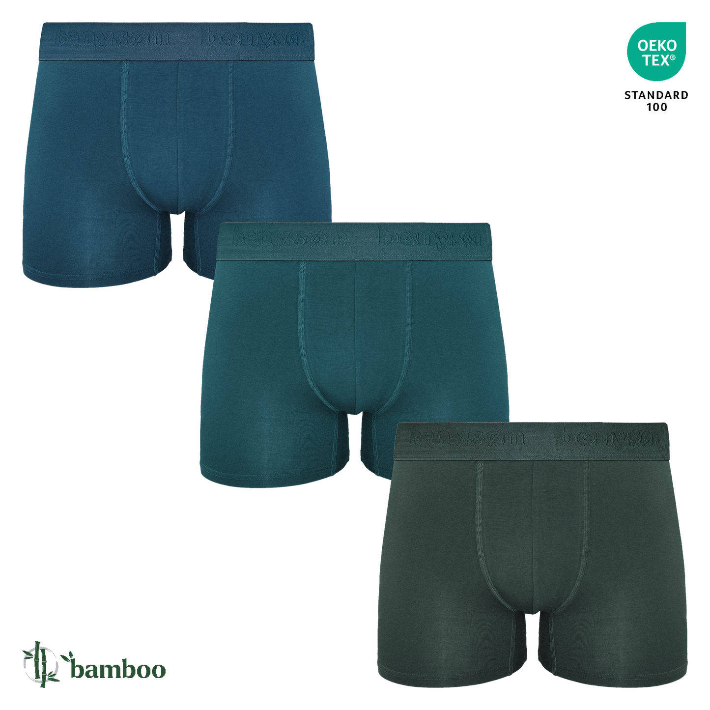 3x férfi bambusz boxeralsó, Benyson 7019, petrolkék