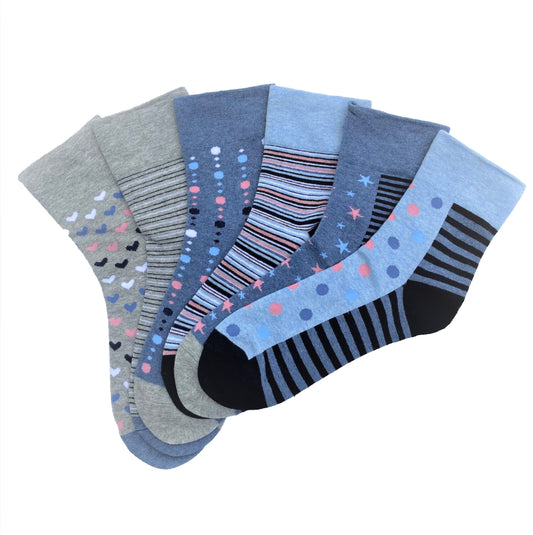 6 pár női guminélküli zokni 5580.1, kék-rózsaszín