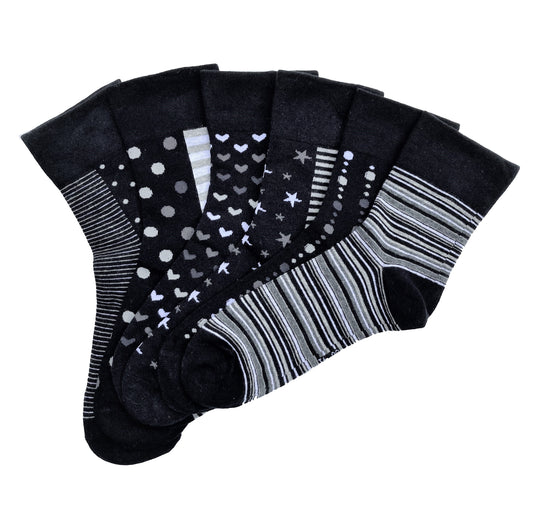 6 pár női guminélküli zokni különböző mintákkal 5580.3 sötét