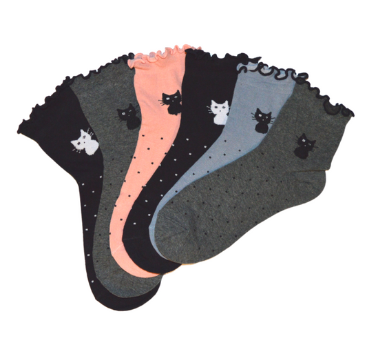 6 pár női guminélküli zokni, félmagas macska 5682