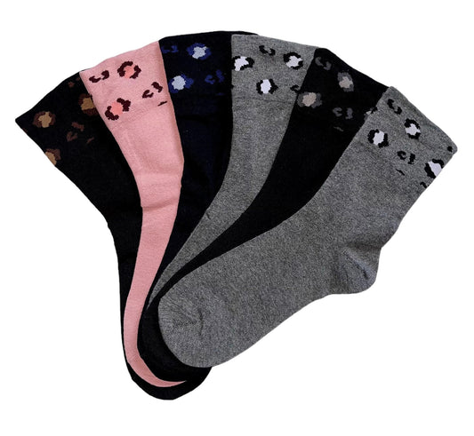 6 pár guminélküli női zokni, leopard 5705