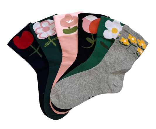 6 pár női guminélküli zokni, virággal 5701