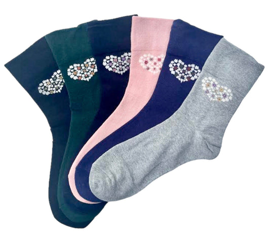6 pár női guminélküli zokni, egyszínű szív 5694